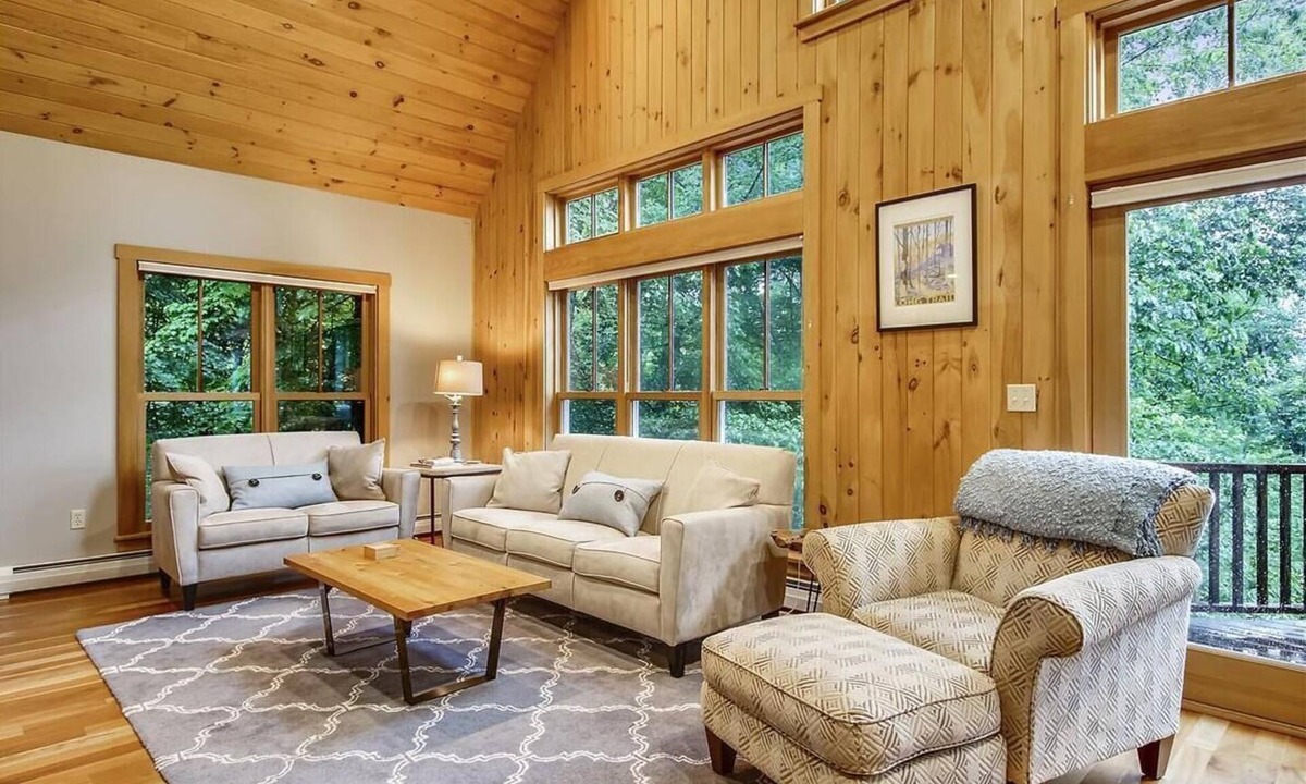 Stowe Area House | Treetops: 4 br, woodstove, a/c, deck & views, firepit, garage, great location!