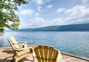 Skaneateles direct lakefront 3 bedroom cabin with 1 bedroom guest cabin