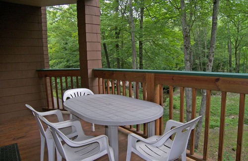 North Woodstock Condo | Spacious, fireplace, deck, river view, pool & fitness club. D0260 by LRS