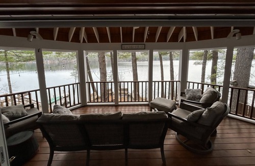 Pine River Pond House | Central lakefront house with private hot tub, dock, patio bar, & beach access
