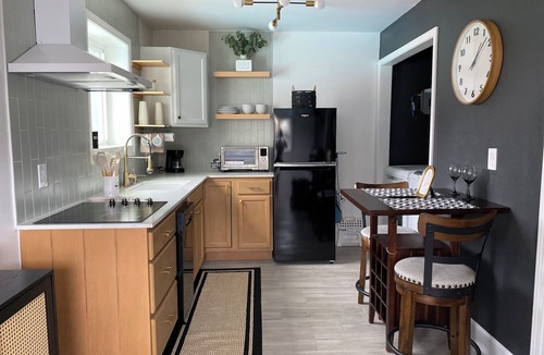 Southbelt/Ellington House | Cozy 1-BR/1-BA Modern Tiny Home w/Pool & Hot Tub & Spacious Yard w/Covered Patio