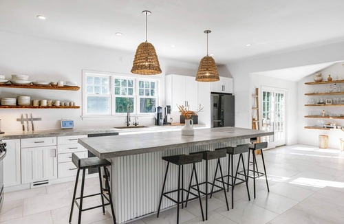 Montauk House | Eclectic-style home with private pool, fitness studio, open-floor plan,.