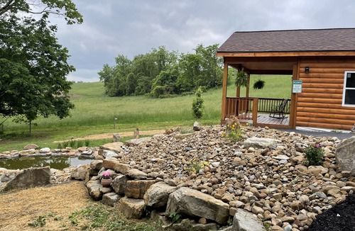 Large Cabin | LILY PAD: Cozy Cabin with Unique Charm overlooking small pond on our property.