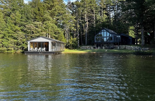Woodgate House | Luxurious/Modern Adirondack home with gorgeous boathouse, sandbar & sunset view