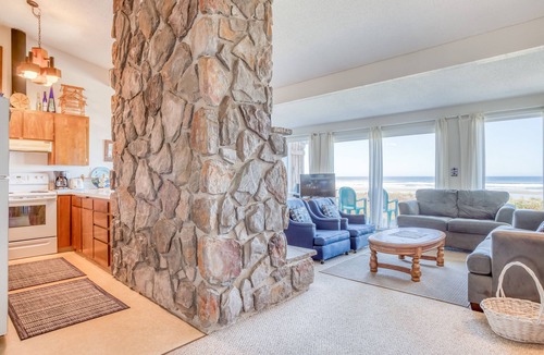 Sandpiper Village Condo | Oceanfront with Stone Fireplace, Deck and Private Access Just Steps to the Beach