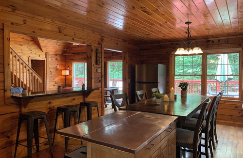 White Haven Cabin | Secluded, Bachelor parties, Pocono Cabin over Lehigh River, sleeps 20, hot tub