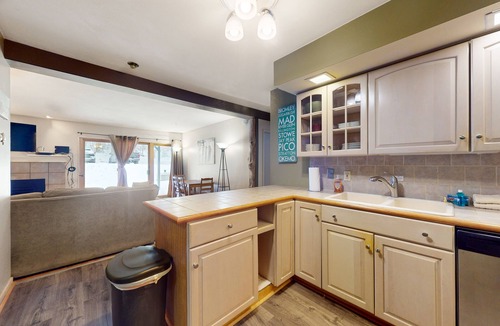 Mendon Condo | Secluded home with gas fireplace, patio, pool, athletic courts, & laundry room