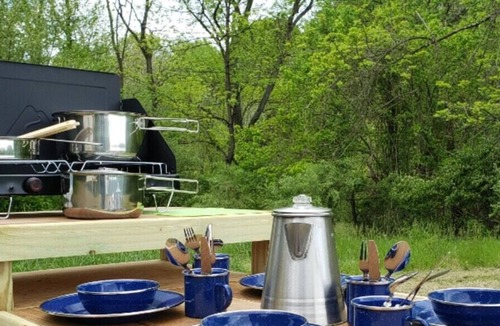 Sharpsburg RV Rental | Tentrr Signature Site - Evensong Farm - Autumn Olive - Coleman Outfitted Site