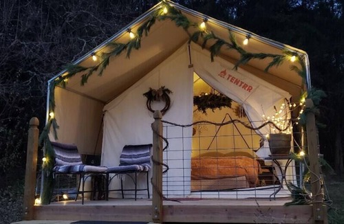 Sharpsburg RV Rental | Tentrr Signature Site - Evensong Farm - Autumn Olive - Coleman Outfitted Site