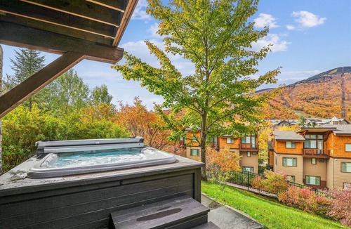 Stowe Area House | The Cabin at Nosedive: Spruce Peak 4 br ski-in/ski-out, fireplace, a/c, hot tub!