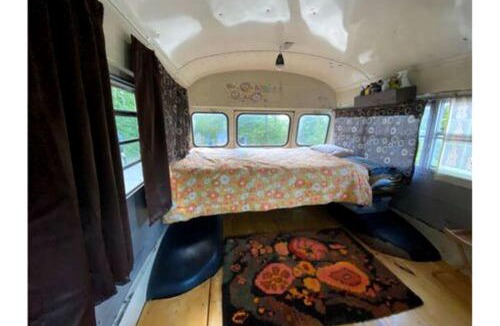 Chatham House | Vintage Short Bus Vacation Rental Nestled in the Forest near North Conway, New Hampshire