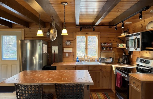 West Dover Cabin | Waterfalls-View-Pond. Secluded Vermont Log Cabin at Mount Snow. EV Outlet