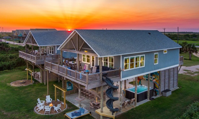 Port Bolivar House | Beachfront Oasis! Swim Spa, Firepit, Slide + More!