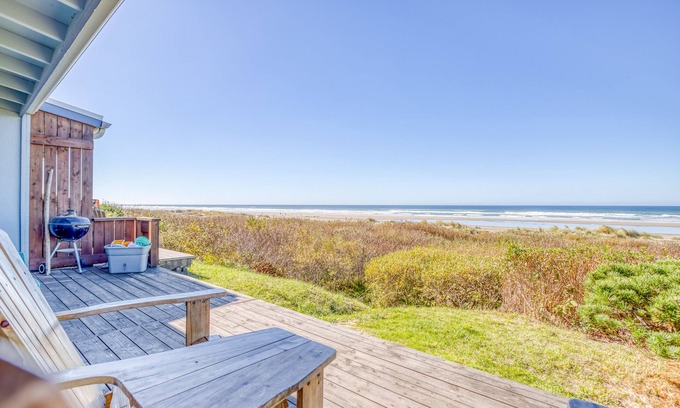 Sandpiper Village Condo | Oceanfront with Stone Fireplace, Deck and Private Access Just Steps to the Beach